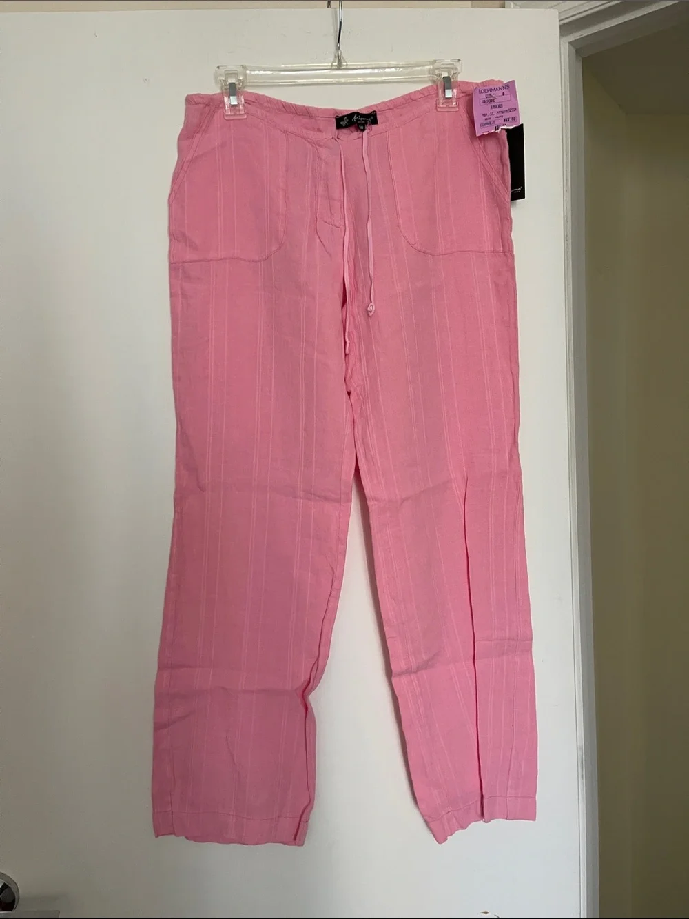 Pink Drawstring Linen Pants - Picture 1 of 11
